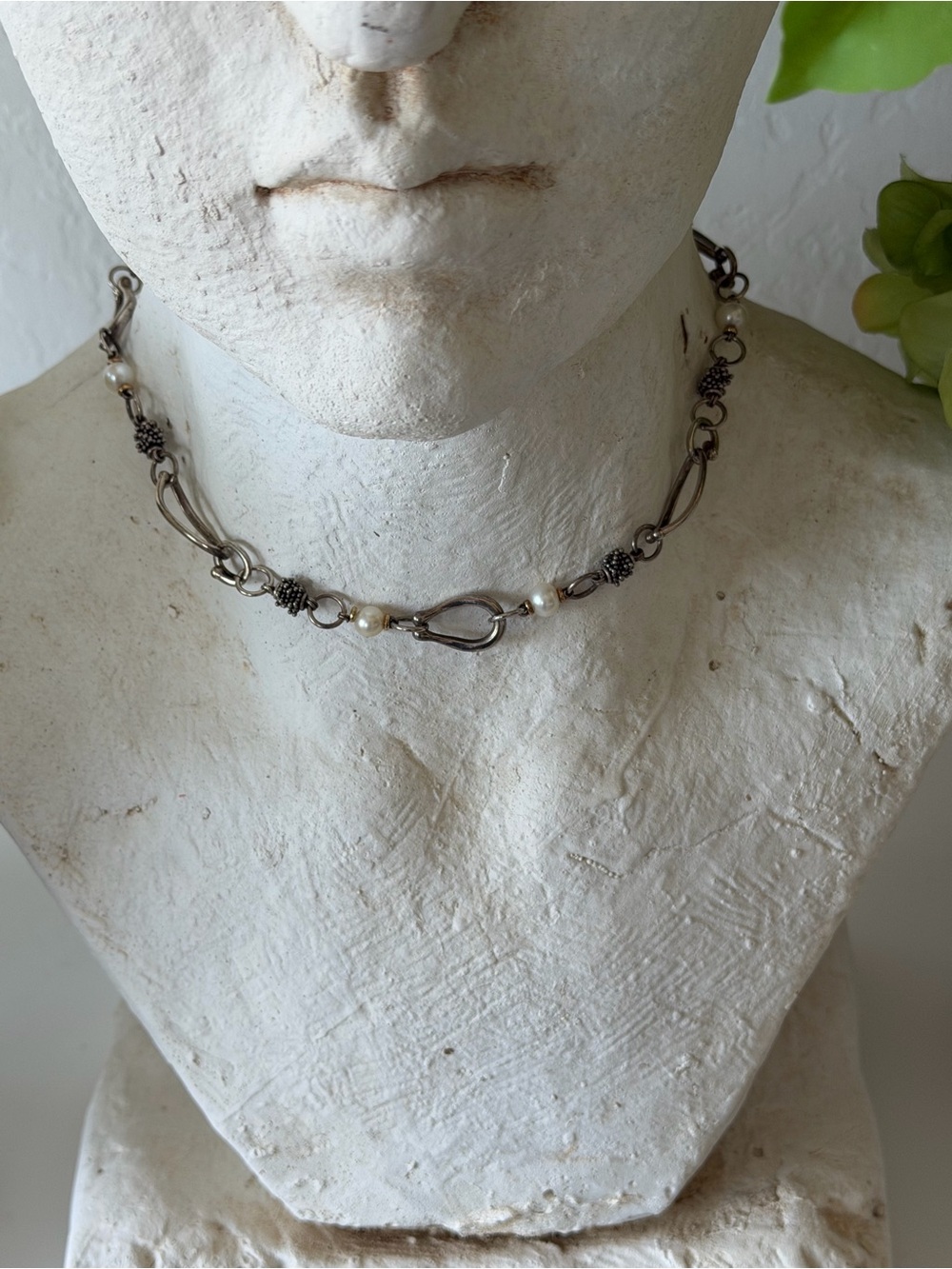 Michael Dawkins pearl, Sterling and 14kt gold necklace